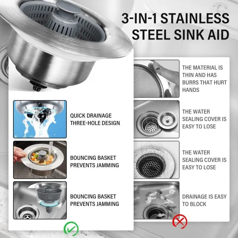 Kitchen Stainless Steel Sink Bounce Core Drainer